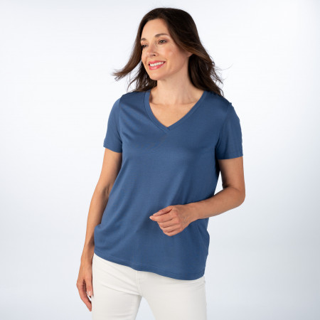 SALE % | Street One | T-Shirt - Loose Fit - V-Neck | Blau online im Shop bei meinfischer.de kaufen