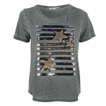 SALE % | Monari | T-Shirt - Comfort Fit - Paillettenprint | Grau online im Shop bei meinfischer.de kaufen