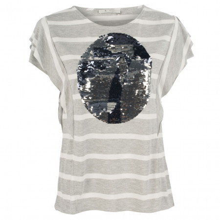 SALE % | Monari | Jerseyshirt - oversized - Pailletten-Print | Grau online im Shop bei meinfischer.de kaufen