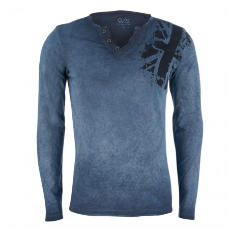 SALE % | Q/S designed by | Henleyshirt - fitted - Cold-dye-Optik | Blau online im Shop bei meinfischer.de kaufen