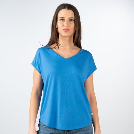 SALE % | Q/S designed by | T-Shirt - Loose Fit - V-Neck | Blau online im Shop bei meinfischer.de kaufen